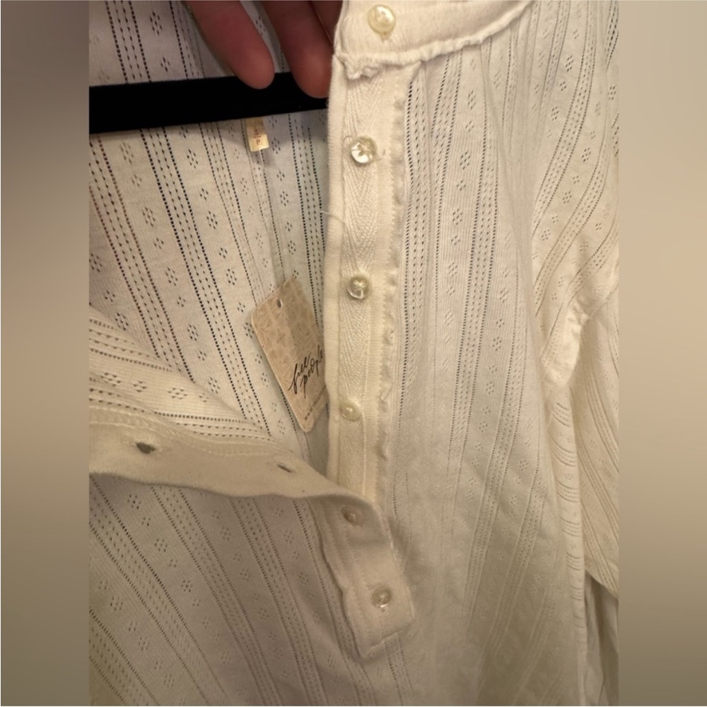 NWT Free People Quinn Quilt Cuff Henley Clean Ivory Combo - Small, medium, large - Picture 9 of 11